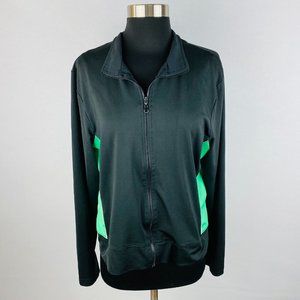 Pro Spirit Womens XL Black Green Long Sleeve Colorblock Athletic Fitness Jacket
